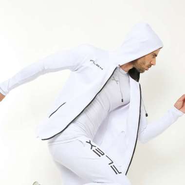 FLEXZONE Sport Hoodie Jacket Gym Running Jogging Sport FJS-002 S Putih