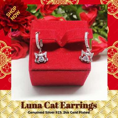 BCA296 PERHIASAN ANTING KUCING SAILORMOON LUNA CAT PERAK SILVER 925 LAPIS EMAS ASLI ORIGINAL