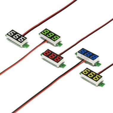 Voltmeter Digital Mini DC Tanpa Frame 4.5-30V Dua Kabel 3 Digit Merah