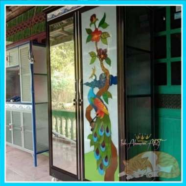 Lemari Pakaian / Baju Kaca Pintu 2 Bahan Alumunium Kaca