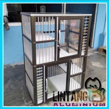 Kandang Kucing 2 Tingkat Minimalis Jeruri Kaca