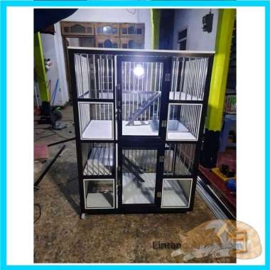 Kandang Kucing Aluminium depan kaca 2 tingkat