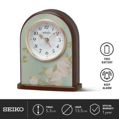 Jam Meja Alarm Seiko Analog Brown Wooden Case QXE055 L Original