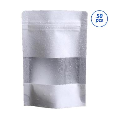 Kemasan Standing Pouch 10x15cm Laminated White Kraft Paper + Window Putih / White
