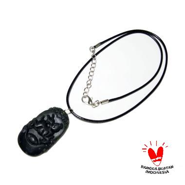 Vee Berukir Shio Kelinci Mini Batu Giok Kalung Liontin Terapi Kesehatan - Hitam Hitam