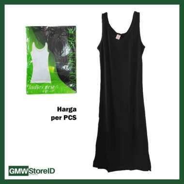 Long Dress Wanita Singlet Terusan Warna Polos Katun Underwear GN F62 Hitam L