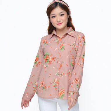 Jfashion Moe Bunga Kemeja Lengan Panjang Wanita M-L Coklat Muda