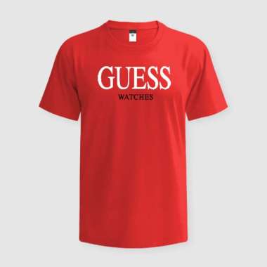 Baju Kaos T-Shirt Pria Dan Wanita Bahan Soft Premium Cotton Combed 30s Motif Printing Guess Watches [ABT FASHION] XS Merah