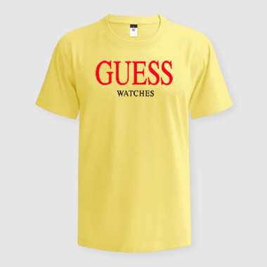 Baju Kaos T-Shirt Pria Dan Wanita Bahan Soft Premium Cotton Combed 30s Motif Printing Guess Watches [ABT FASHION] M Kuning