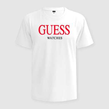 Baju Kaos T-Shirt Pria Dan Wanita Bahan Soft Premium Cotton Combed 30s Motif Printing Guess Watches [ABT FASHION] L Putih