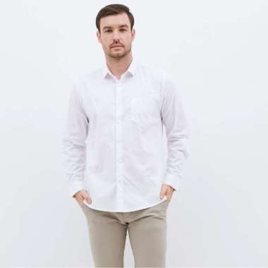 M231 Kemeja Pria Basic Polos Panjang Putih 1468A    Putih     S