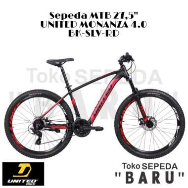 TB - Sepeda MTB UNITED MONANZA 4.0 Uk 27.5 Inch WARNA BARU BK-SLV-RD