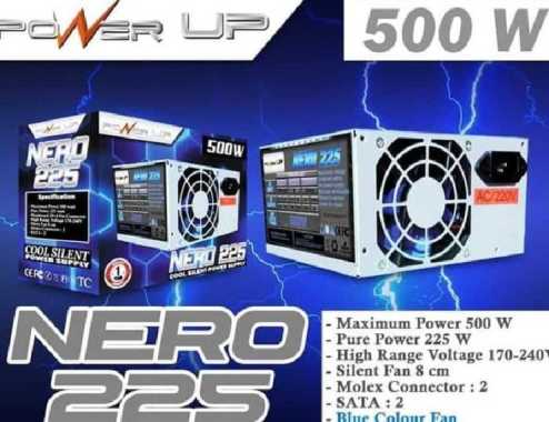 Power Supply 500WATT POWER UP NERO 225 PSU PC 500 Watt + Kabel Power