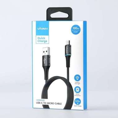 Vivan VDM100 Kabel Data Micro USB 2.4A LED Light Quick Charge Android