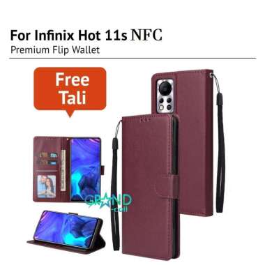 CASE HP FLIP WALLET for INFINIX HOT 11S NFC Premium FLIP CASE Casing hp KULIT FLIP COVER HP PELINDUNG HANDPHONE INFINIX HOT 11S NFC MERAH MARUN
