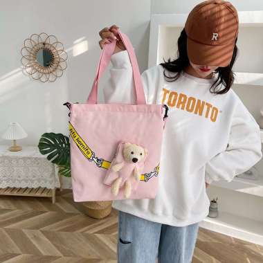 TRIPLEDI Tas Wanita Tote Bag Kanvas Zipper Bag 2in1 Sling Bag Shoulder Bag Tas Bahu Selempang Korean