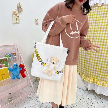 TRIPLEDI Tas Wanita Tote Bag Kanvas Zipper Bag 2in1 Sling Bag Shoulder Bag Tas Bahu Selempang Korean
