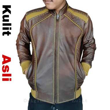 Jaket Sulam Kulit Asli Pria Original Kulit Domba Asli Garut L