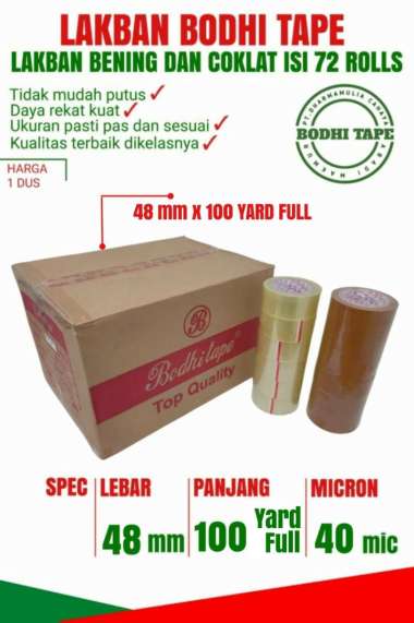 LAKBAN BODHI TAPE BENING & COKLAT 48MM X 100YARD FULL 1 DUS Termurah Berkualitas BENING