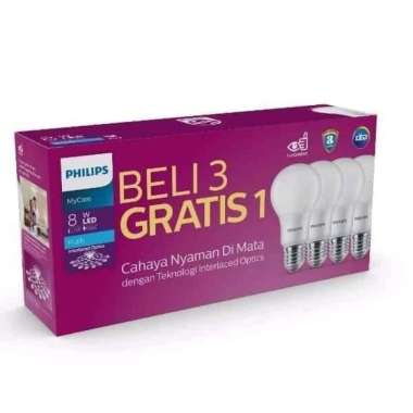 lampu led philips 8w mycare multipack paket isi 4 promo led 8 w