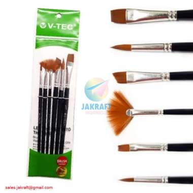 Kuas Lukis Set Round Flat Fan Angular Brush V-Tec A0107/6 Vtec Mixed Multicolor