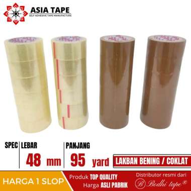 LAKBAN BENING COKLAT MERK BODHI TAPE 48MM X 95YARD 1 SLOP 6ROLL TERMURAH BENING
