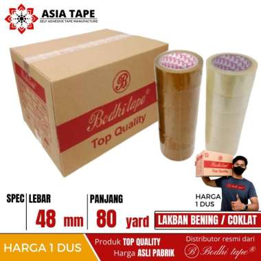LAKBAN BENING COKLAT MERK BODHI TAPE 48MM X 80YARD 1 DUS 72 ROLL TERMURAH COKLAT