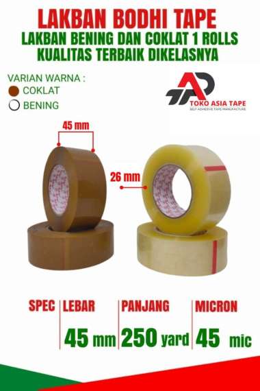 LAKBAN BENING/COKLAT BODHI TAPE 45MM X 250YARD PER-ROLL TERMURAH COKLAT