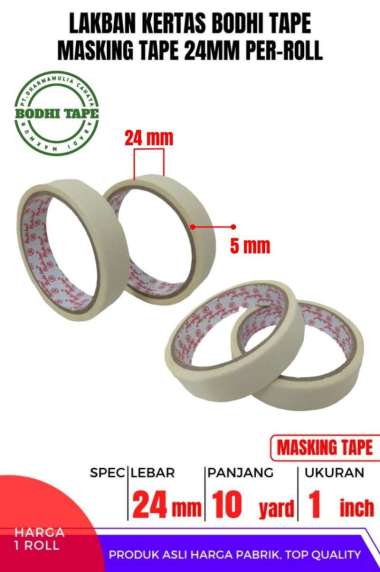 MASKING TAPE/LAKBAN KERTAS 24MM X 10YARD BODHI TAPE ROLL Termurah Berkualitas PUTIH