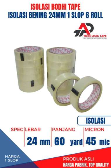 ISOLASI / SELOTIP BENING BODHI TAPE 24MM X 60YARD 1 SLOP 6 ROLL BENING+
