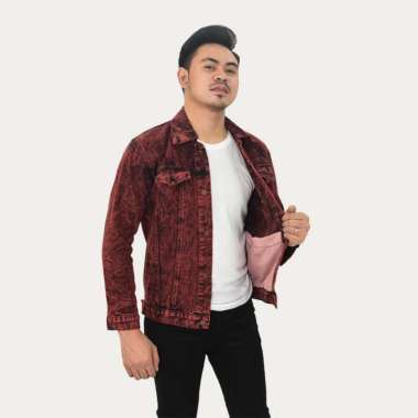 Emoline Denim Jacket Men Sandwash Maroon - Jaket Jeans Pria Sandwash Marun Sandwash Maroon M