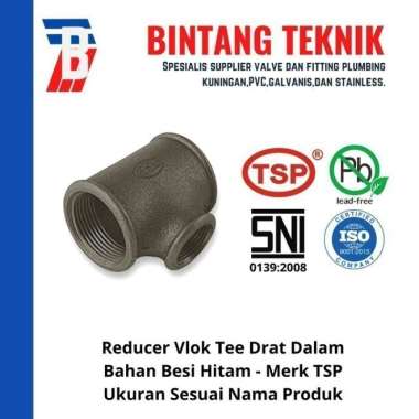 Redcuer Vlok Tee 1 1/2" x 1 1/2"x 1" Besi Hitam TSP Besi Hitam