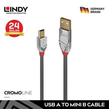 LINDY 36632 2M Kabel USB 2.0 Type A Male to Mini-B Cable Gold Plated grey