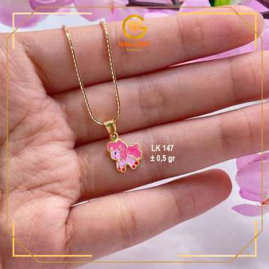LIONTIN ANAK EMAS ASLI KADAR 300 (6K) DAN 375 (8K) KODE LK 147 MODEL KUDA PONI UNICORN MERAH MUDA RA
