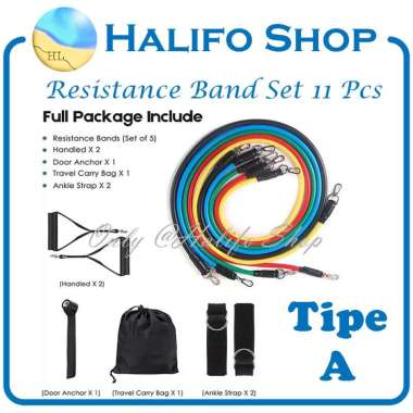 Resistance band set - alat fitnes rumah - home gym 11 pcs Tipe A