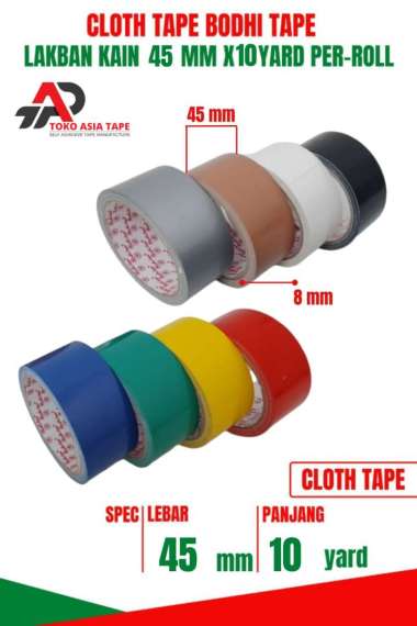 LAKBAN KAIN / CLOTH TAPE WARNA 45MM X 10YARD BODHI TAPE 1 ROLL TERMURAH Hitam