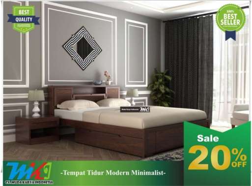MKI Furniture Dipan Tempat Tidur Minimalis Laci kayu Jati 120 x 200