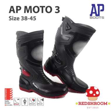 SEPATU BOOT TINGGI AP BOOTS AP MOTO 3 HITAM MERAH MOTOR SIZE 38-45 38