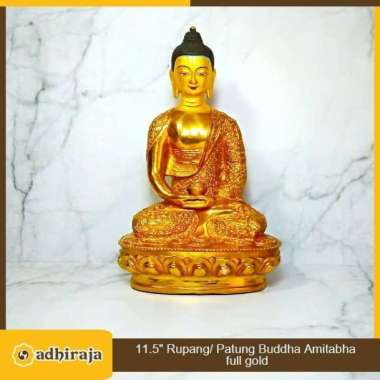 Rupang Patung Arca Buddha Amitabha Amitofo Kuningan 11,5" Full Gold