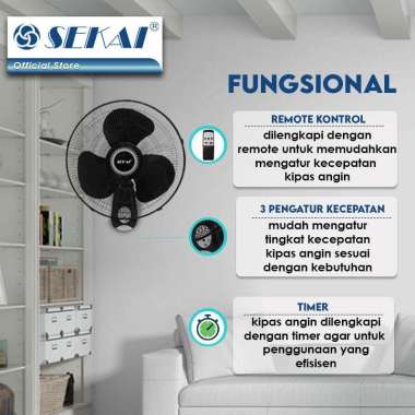 SEKAI WFN 1628 REMOTE WALL FAN KIPAS ANGIN DINDING DENGAN REMOTE 16 INCH SEKAI Kipas Angin