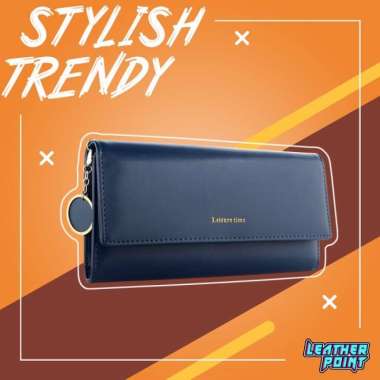 LEISURE TIME - Dompet Kulit Wanita Cewek Panjang Korea Original Import Biru