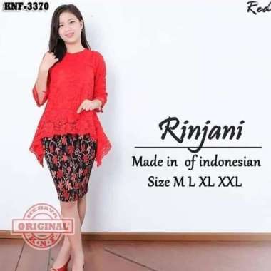 Setelan Kebaya Modern Brokat Rinjani Plisket Pendek Merah Dan Lainnya