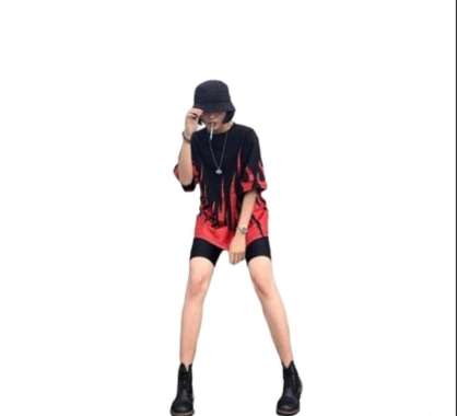 Kaos Wanita Murah Keren Baju Cewek Terbaru Oversize Fire Merah