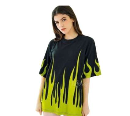 Kaos Wanita Murah Keren Baju Cewek Terbaru Oversize Fire Hijau