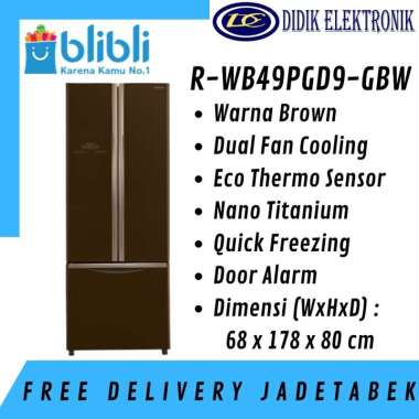 Hitachi R-WB49PGD9-GBW RWB49PGD9 GBW Kulkas 3 Pintu Freezer Bawah 455L Brown
