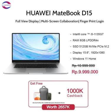 HUAWEI MateBook D15 i5-1135G7 8/512GB, Full View Display 15"FHD