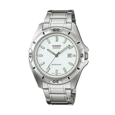 CASIO Enticer Stainless Steel Analog Original Jam Tangan Pria [MTP-1244] White Silver