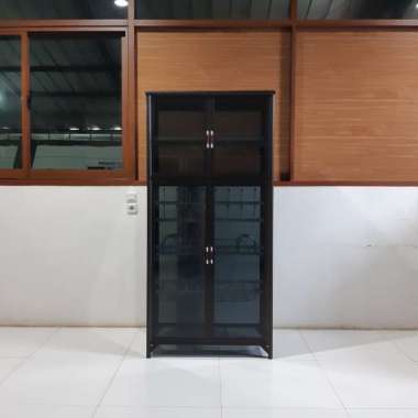 Lemari Rak Piring kaca riben 2 pintu 86 cm full kaca Brown