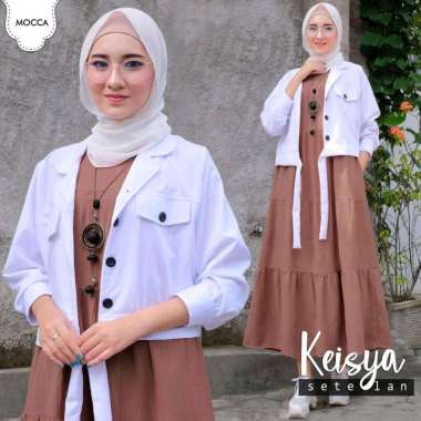 Setelan rompi dan gamis perempuan Set Keisya kardigan panjang overall muslimah dress muslim setelan 