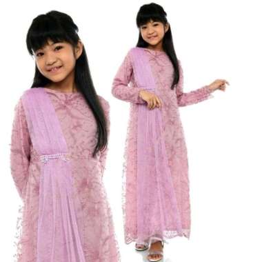Dress kebaya anak perempuan modern slayer Tille usia 4-10 tahun baju pesta muslim anak dress brukat anak gaun pesta anak XL